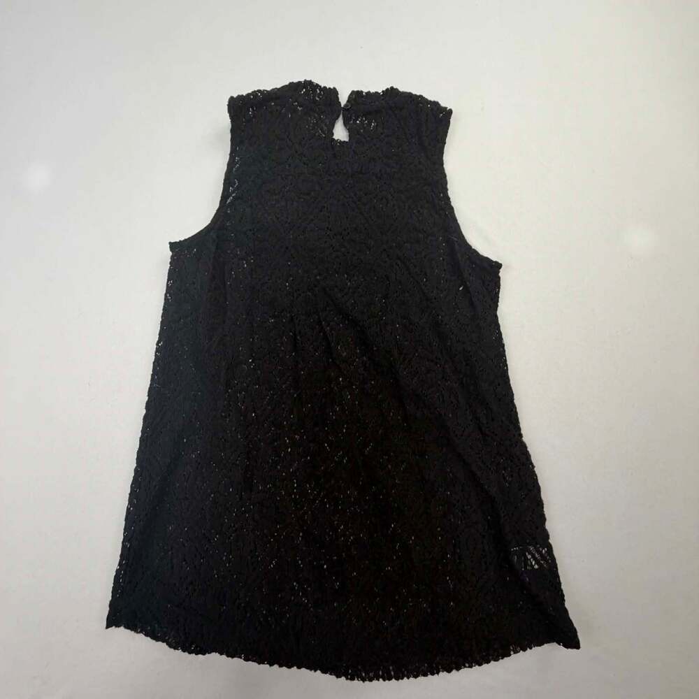 LOFT Black Lace Sleeveless Mock Neck Top with Keyhole Back